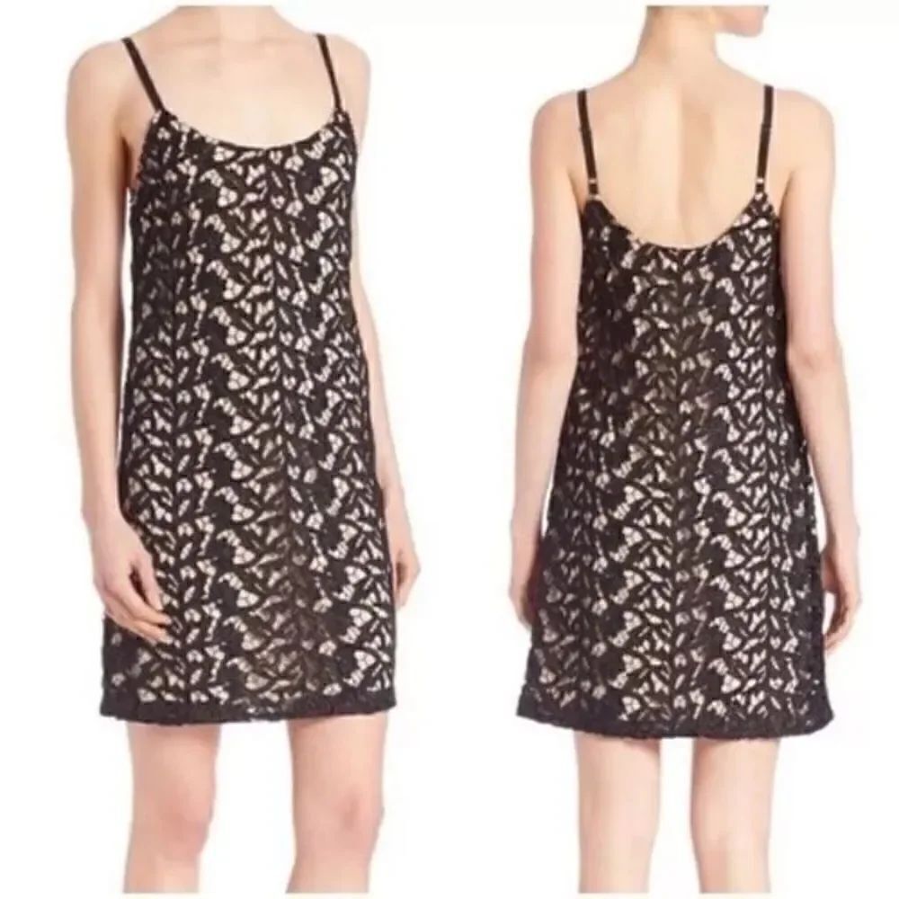 Alice + Olivia Emmie Mini Black Dress Tank Lace Backless Slip Size XS